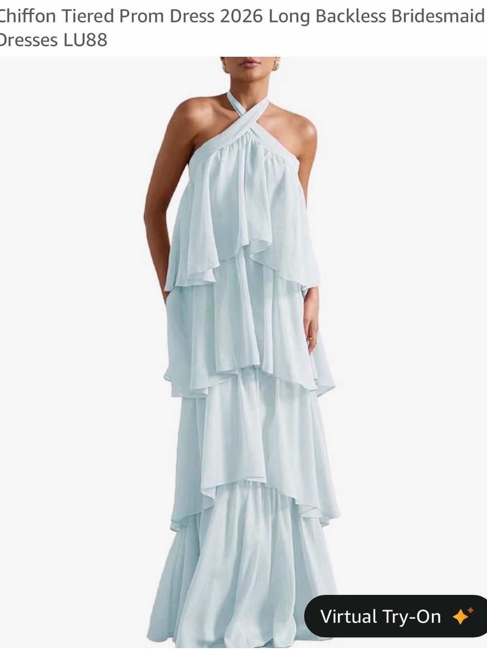 Light Blue Tiered Halter Chiffon Dress